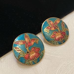 Vintage Gold And Enamel Cloisonné Earrings